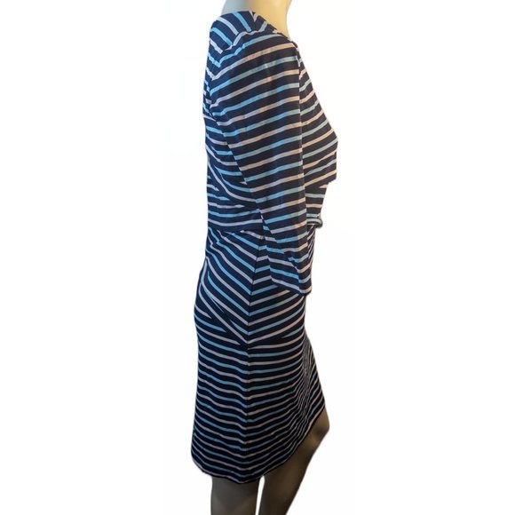 J Mclaughlin Size Medium Dress Nicola Blue Stripe Sheath Knee Length Comfort - Picture 3 of 11